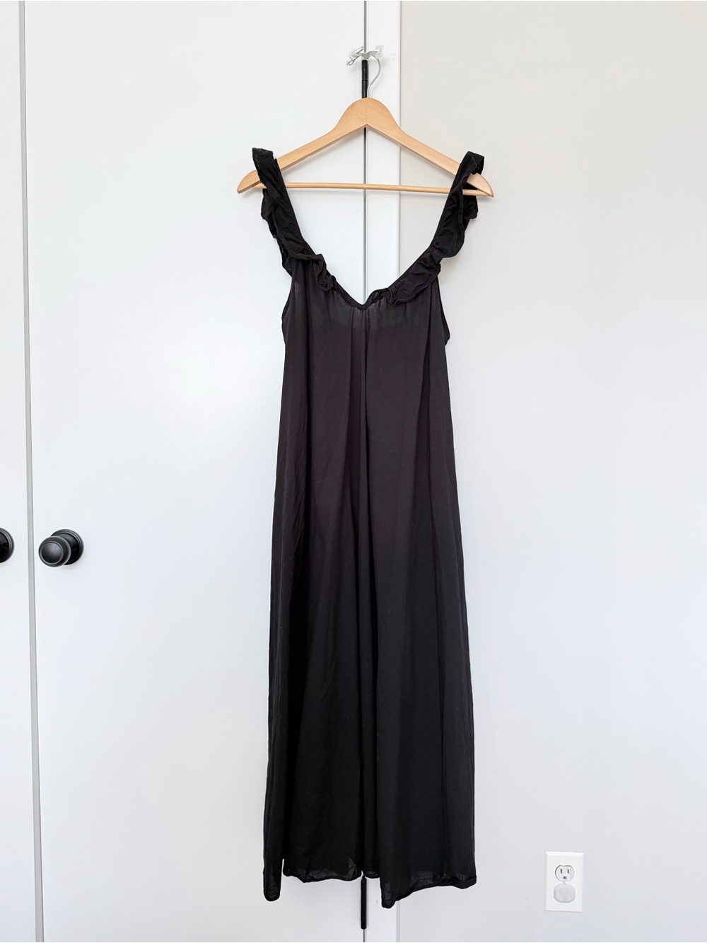 H&M Black Cotton Ruffle-Shoulder Maxi Dress S